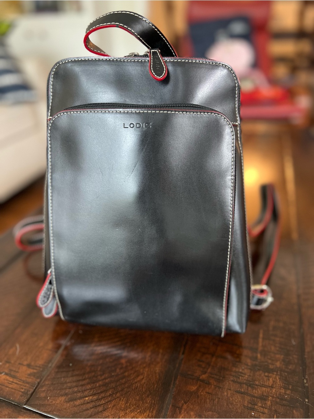 Lodis Genuine Leather Backpack Black Minimalist Business Travel Daypack
